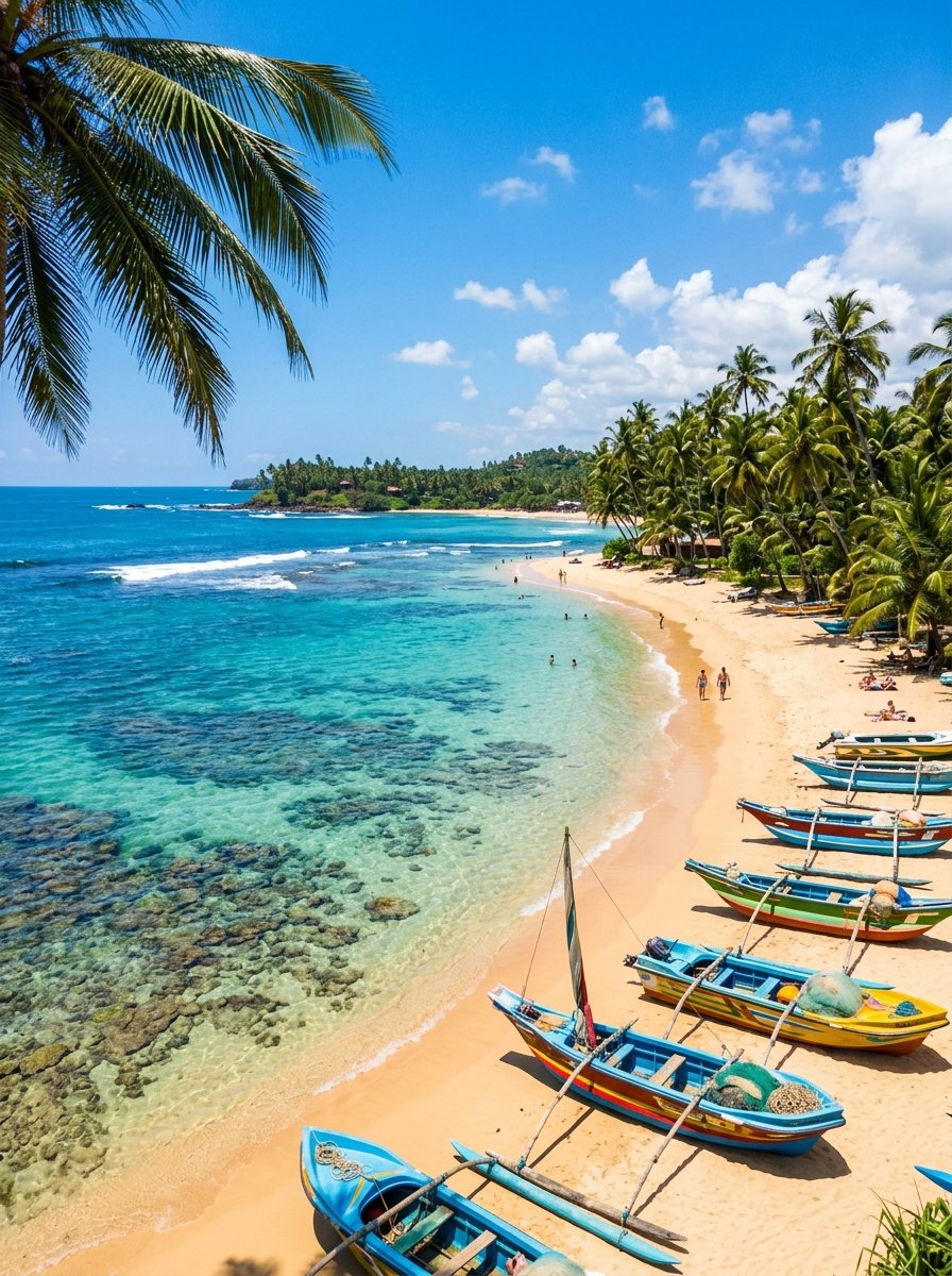 Hikkaduwa tropical beach with turquoise water