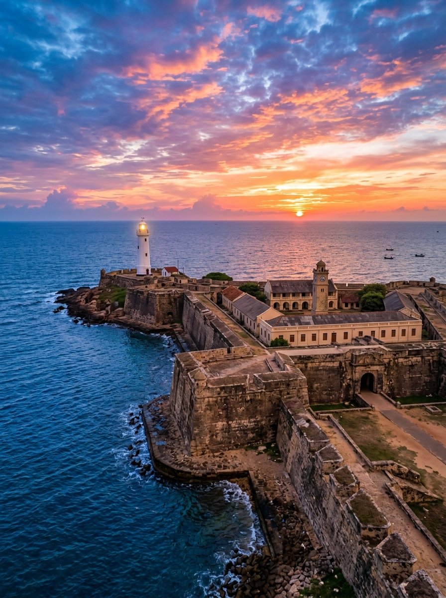 Jaffna Fort at sunset with lighthouse