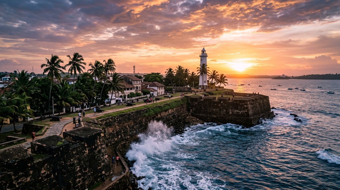 Galle Fort lighthouse at sunset, Sri Lanka