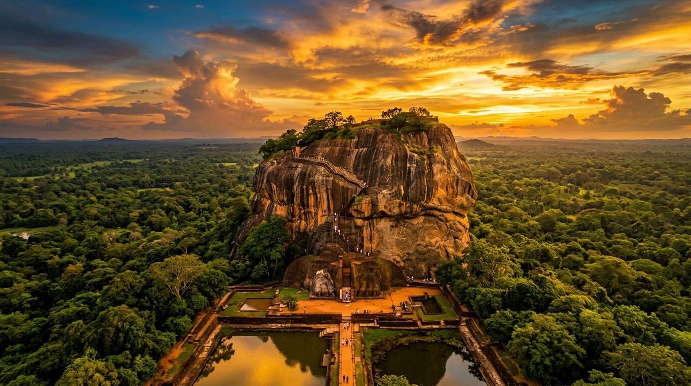 Sigiriya Rock Fortress at golden hour, Sri Lanka